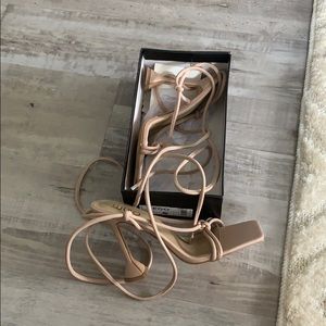 Nude lace up heels